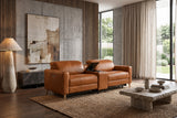 Elodie Distressed Italian Aniline Leather Dual Recliner Sofa with Console