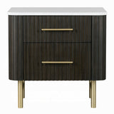 Laffery Luxury Chanel Detail Faux Marble Top Nightstand - Espresso