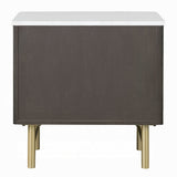 Laffery Luxury Chanel Detail Faux Marble Top Nightstand - Espresso