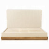 Yami Wood Detail Upholstered Platform Bed - Beige Oak