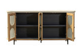 Bellamy sideboard with all four doors open, showing two sections with shelves