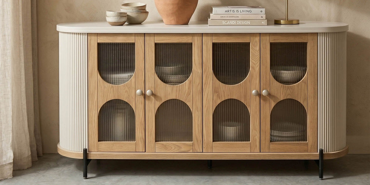 Bellamy Oak and Reeded Glass Sideboard