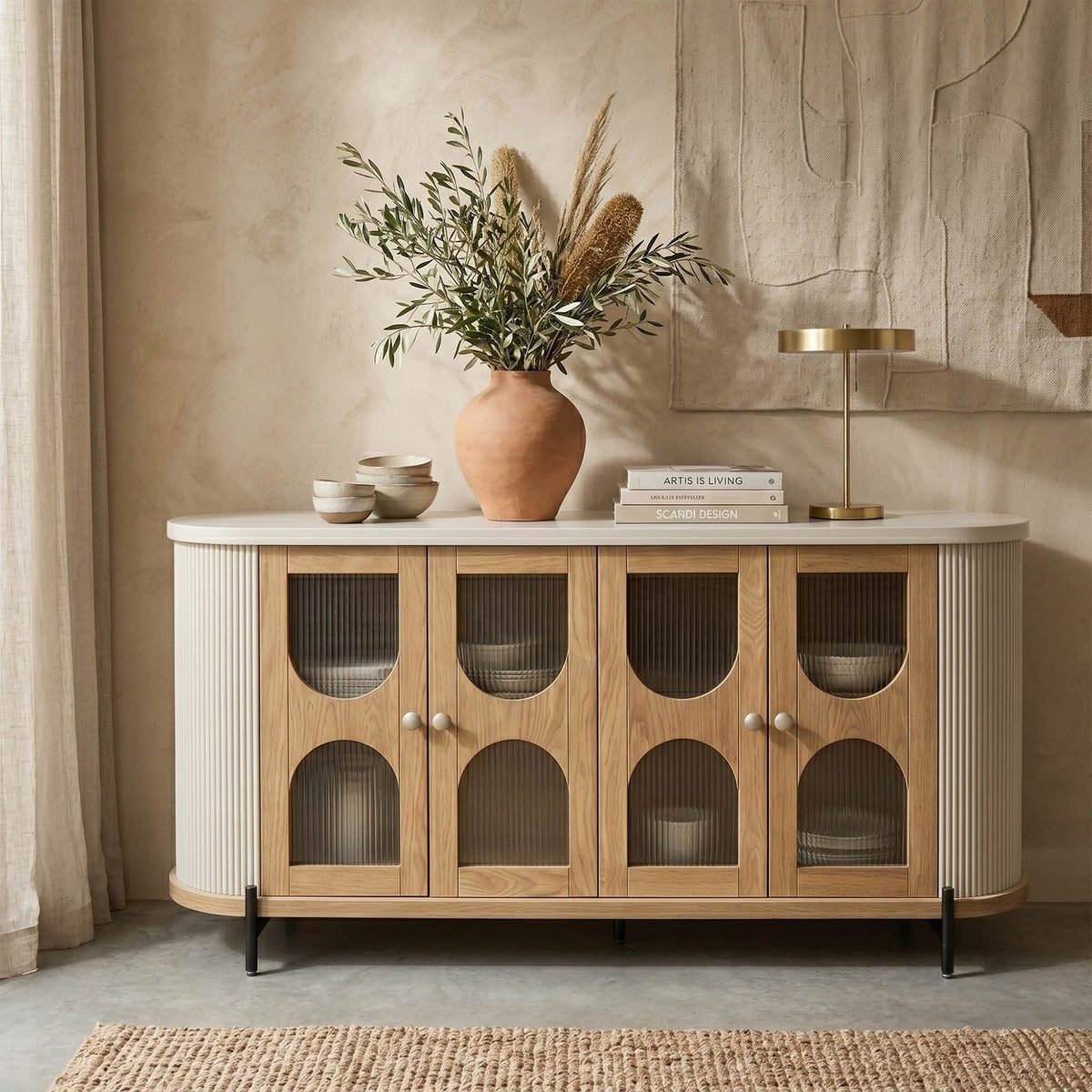 Bellamy Oak and Reeded Glass Sideboard