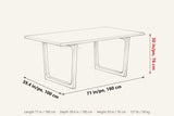 Bernalda dimensions on a pencil sketch of the table: 71 in long, 39.4 in deep, 30 in high
