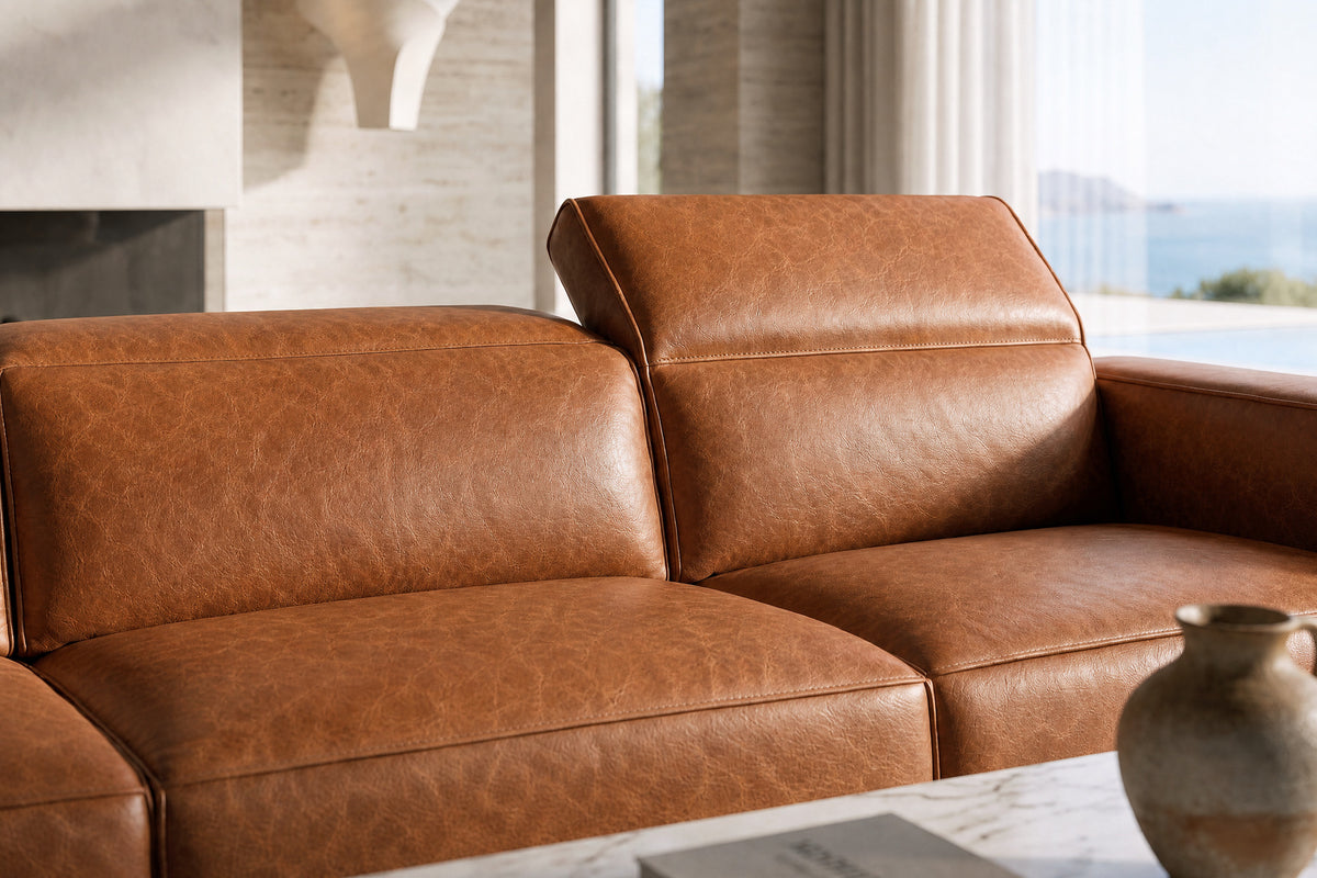 Emery Distressed Italian Aniline Leather Recliner Sectional Sofa