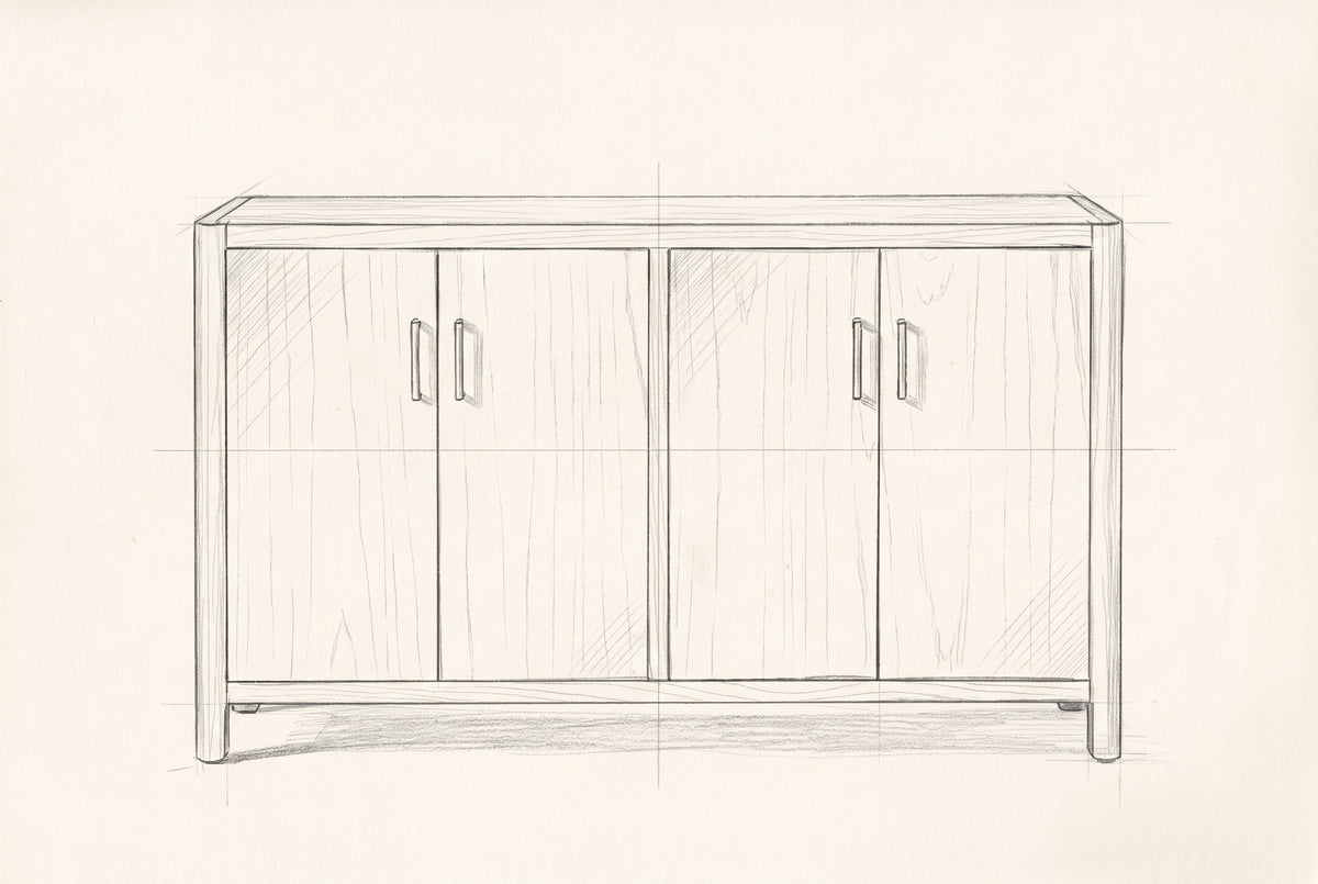 Pencil drawing of the Bibbiena sideboard traced from the front view