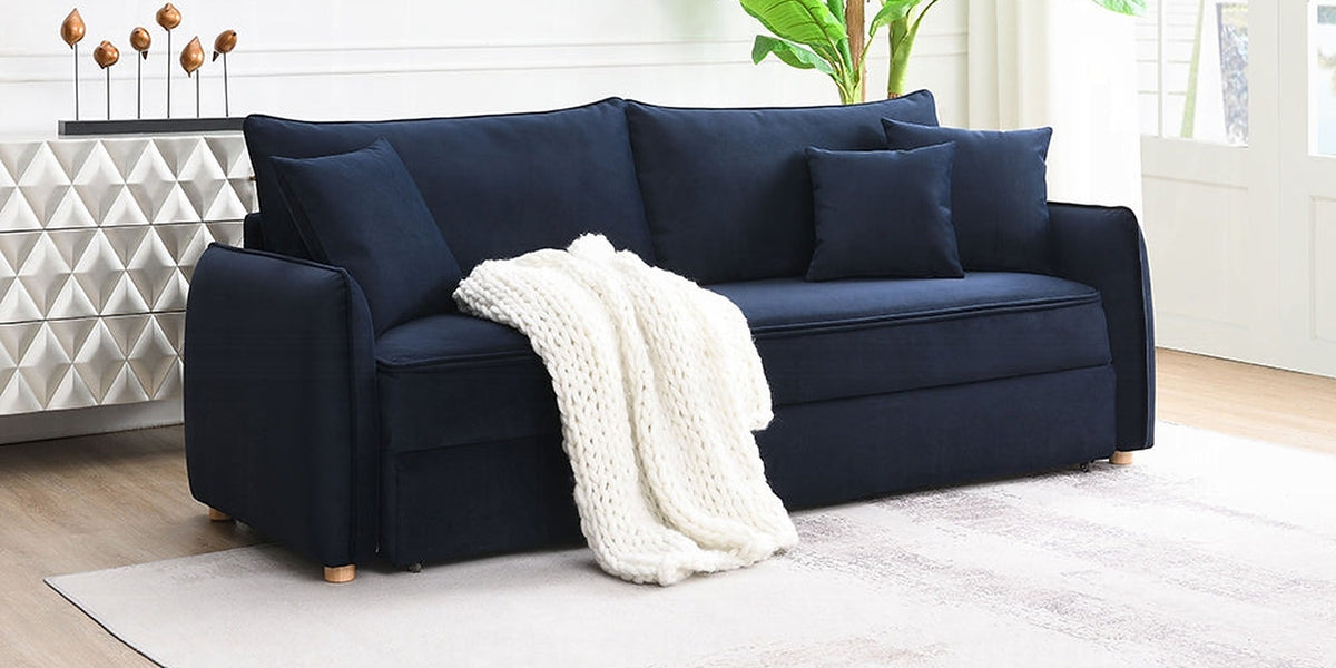 Bica Velvet Condo Size Sleeper Sofa w/Storage - Navy Blue