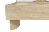 Close-up of a Bienno rail corner in Sand Wash acacia and a flat paddle foot with a rounded sweep