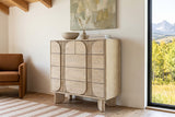 Bienno chest in Sand Wash in a Longview ranch house in the Alberta foothills, with warm white plaster, fir beams