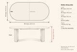 Bobbio dimensions: 88 in long, 40 in wide, 30 in high, racetrack top