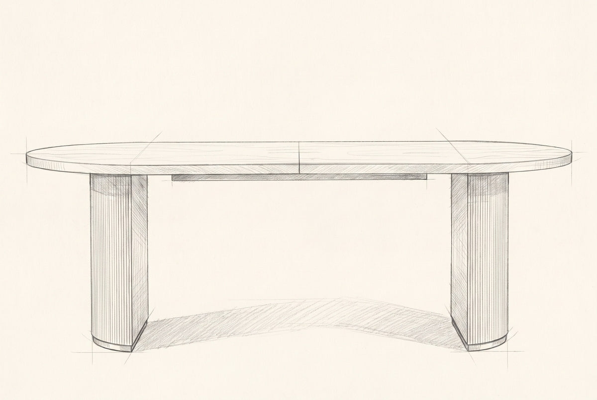 Pencil drawing of the Bobbio dining table, front view