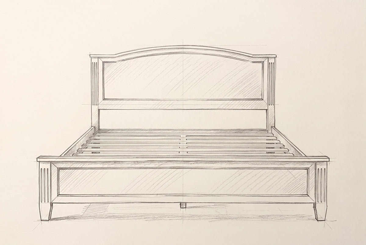 Pencil drawing of the Bolsena bed traced from the front view