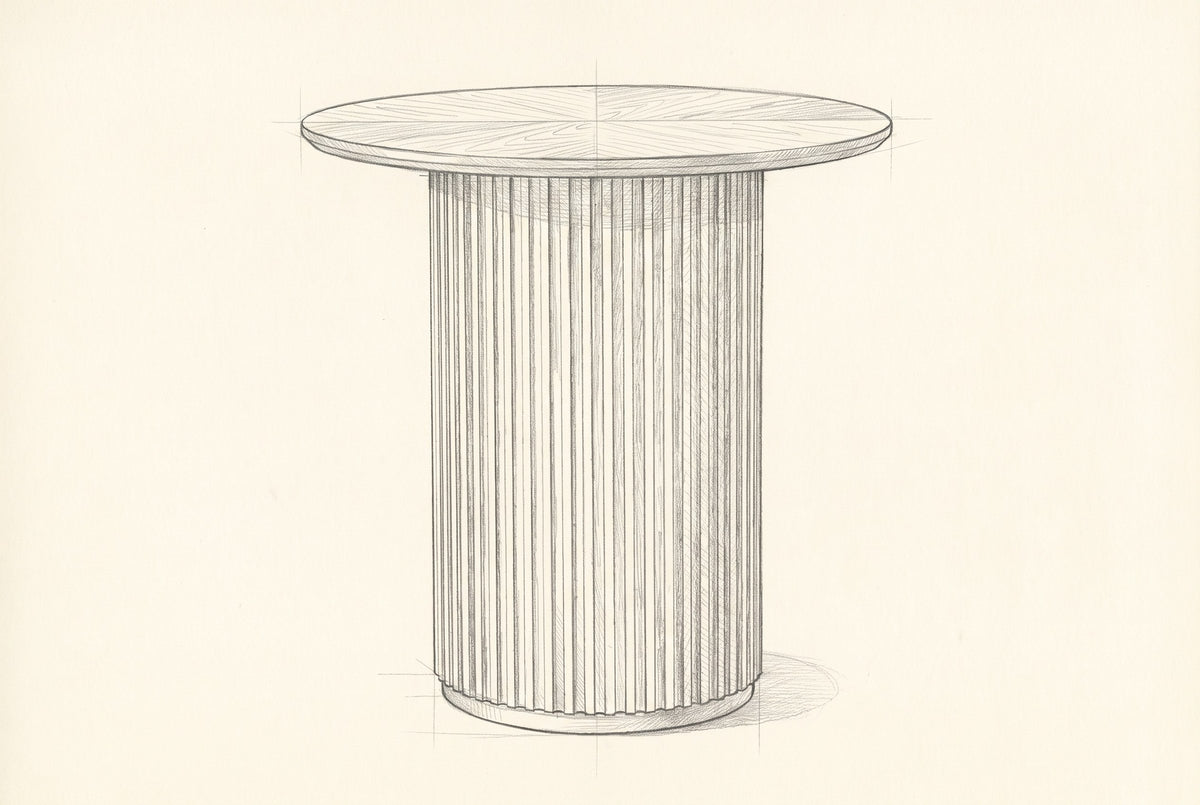Pencil drawing of the Bolzano counter height table traced from the front view