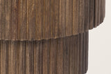 Close-up of the Bomarzo base in walnut: the reeded drum steps in to a narrower reeded plinth
