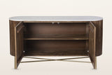 Bomarzo walnut sideboard with both doors open: one wide cabinet with one full-width shelf