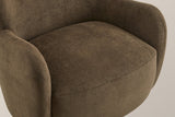 Close-up of the dark brown velvet seat and arm, with the single seam along the front of the seat