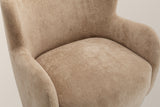 Close-up of the light camel velvet seat and arm, with the single seam along the front of the seat
