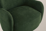 Close-up of the olive green velvet seat and arm, with the single seam along the front of the seat