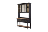 Bramwell wood hutch and sideboard in black with a natural wood top, three-quarter view
