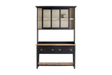 Bramwell wood hutch and sideboard, front view with sliding glass doors and two drawers