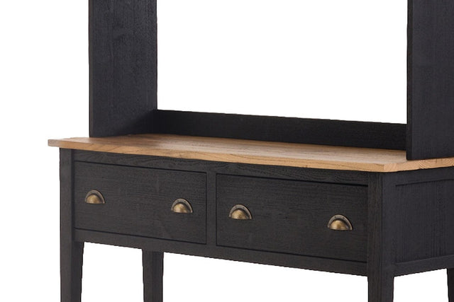 Bramwell Wood Hutch and Sideboard with Glass Doors - Natural Wood Work Surface