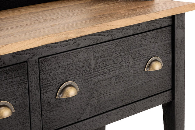 Bramwell Wood Hutch and Sideboard with Glass Doors - Black Wood-Grain Finish
