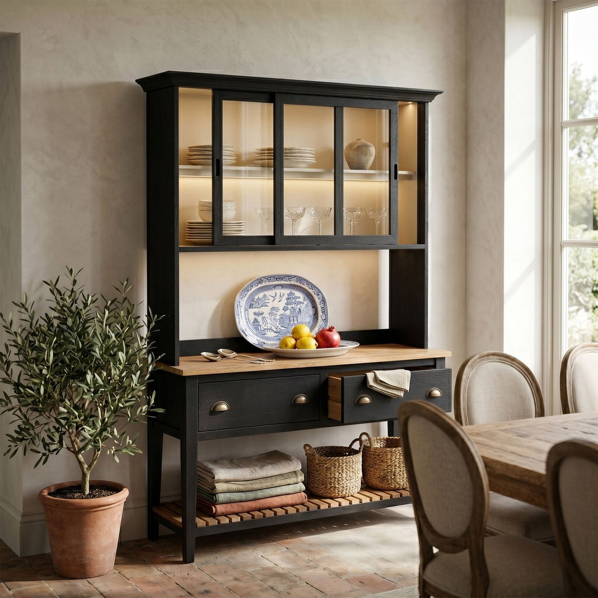 Bramwell Wood Hutch and Sideboard with Glass Doors