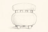 Pencil drawing of the Brescia accent chair, front view