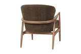 Briar accent chair in Nettle, back view with the ash rail wrapping the back