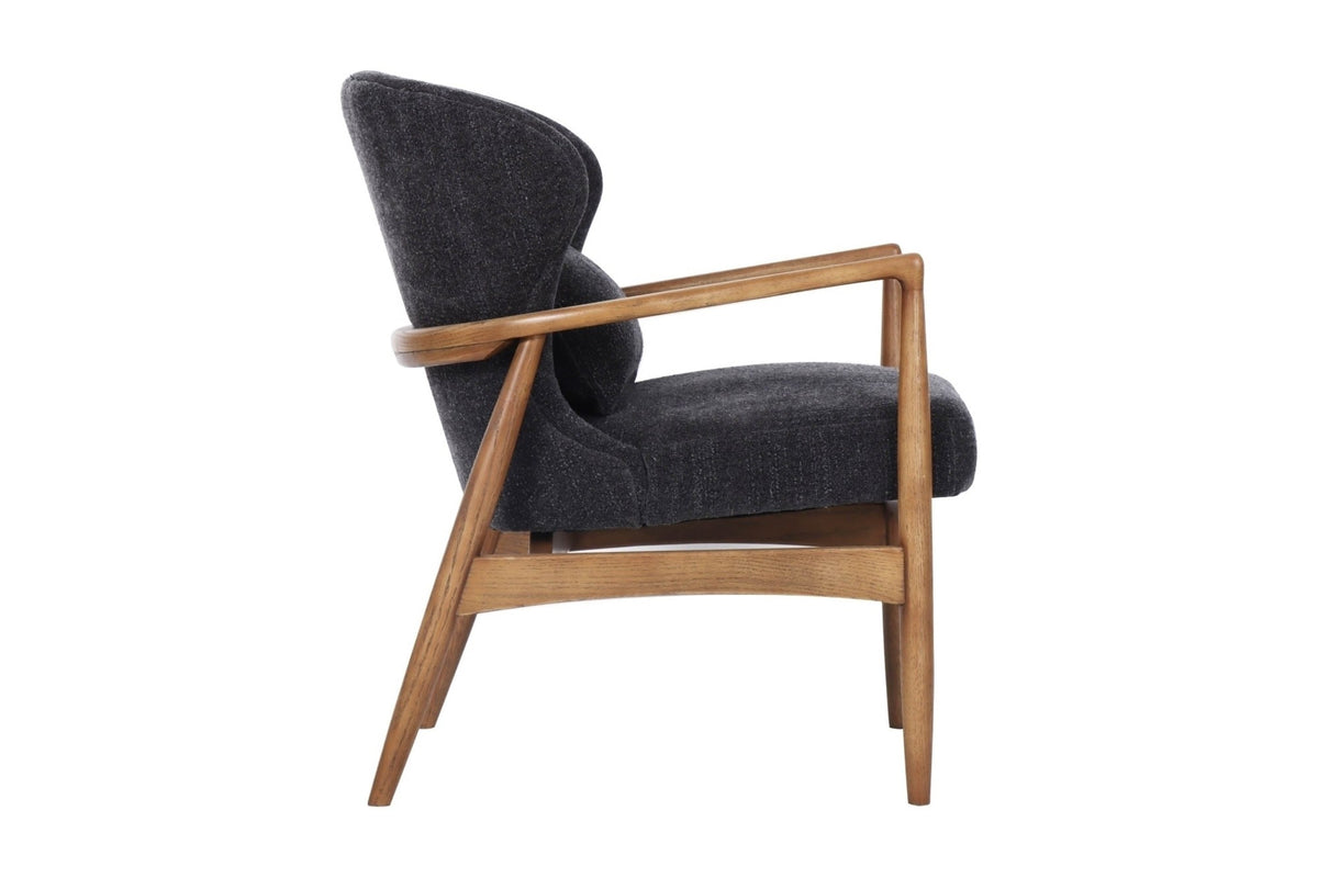 Briar accent chair in Inkwell, side view with angled ash legs