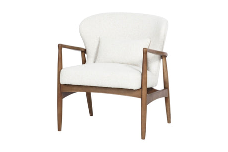 Briar ash wood accent chair in Snow white fabric, three-quarter view