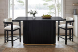 Brugnato counter table in a Muskoka cottage kitchen in front of a lake window, two counter stools at the ends