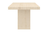 Bryce travertine-look dining table, end view of the pedestal base