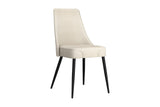 Bryce dining chair in light beige faux leather with black metal legs, three-quarter view