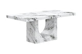 Bryce concrete composite dining table in white marble-look finish, three-quarter view