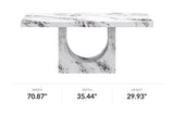Bryce concrete composite dining table, front view with dimensions