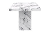 Bryce dining table, end view of the pedestal base and slab-style top
