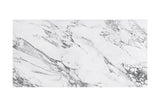 Close-up of the white marble-look finish with grey veining on the Bryce table top
