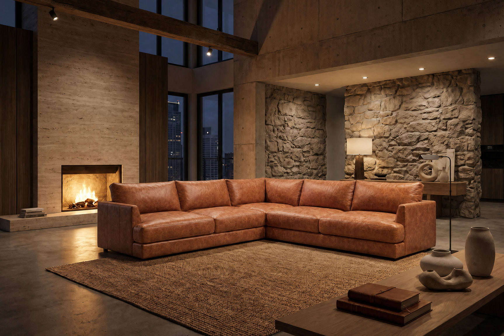 Serena Distressed Leather Corner Sectional Sofa
