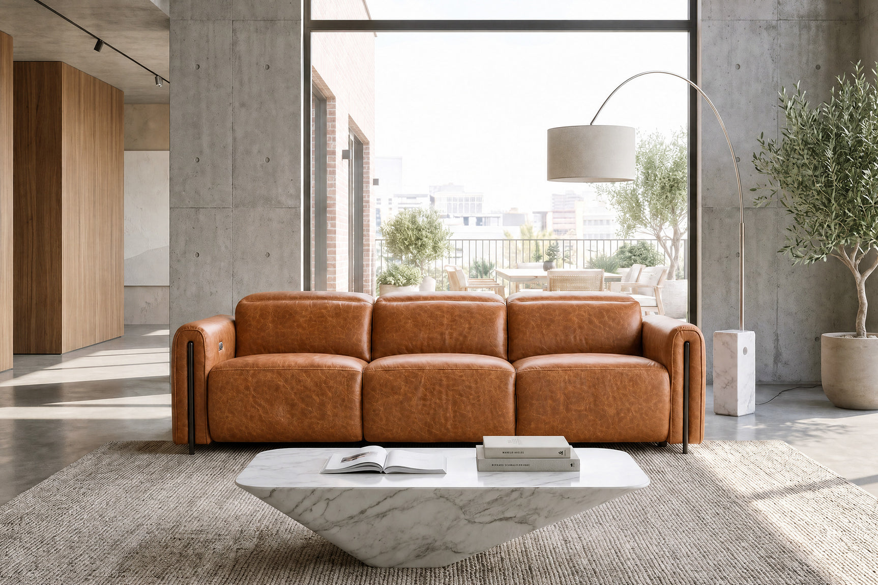 Octavia Distressed Italian Aniline Leather Dual Reclining Sofa