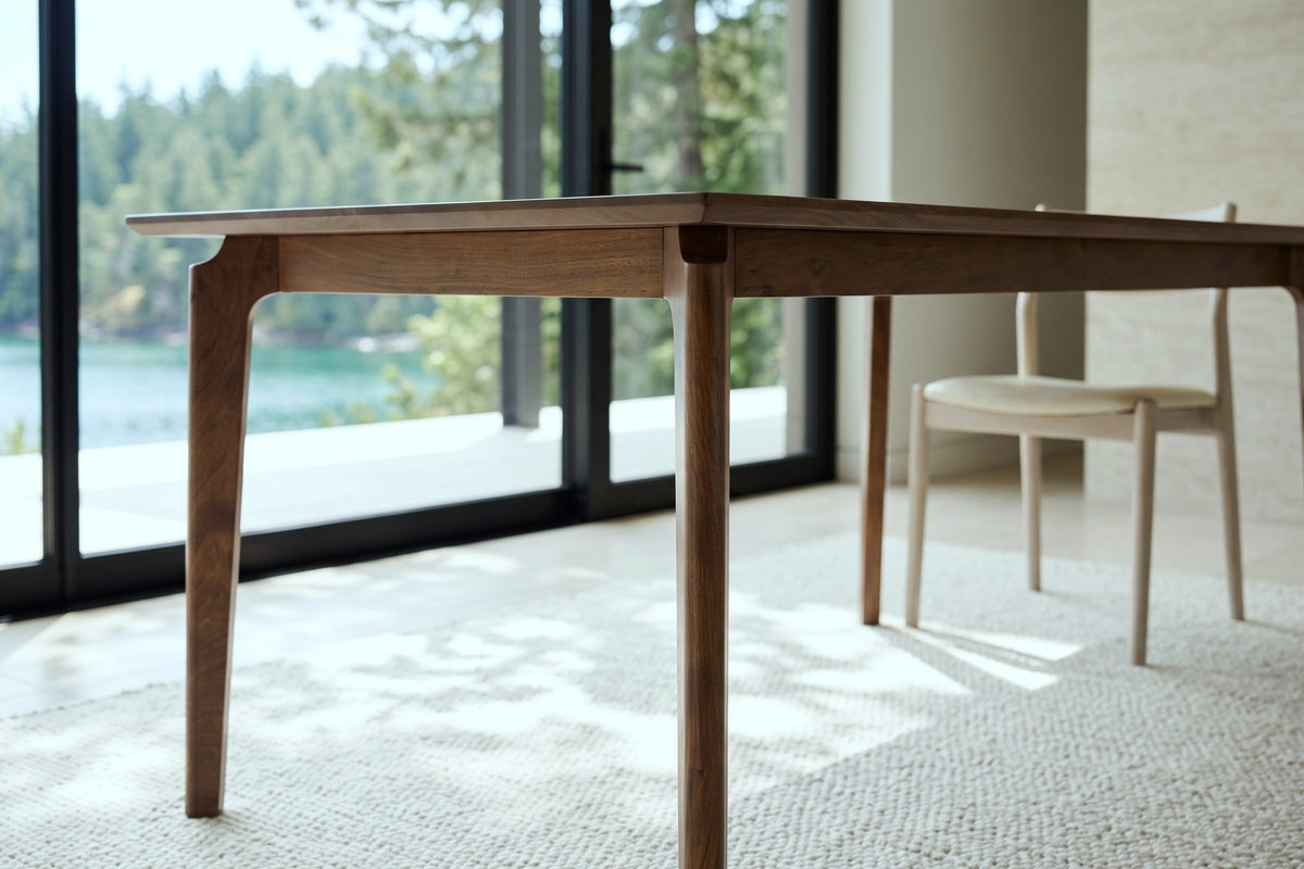 A Calascio corner leg in Brown at seat height in the Lund house, curving into the rail under the top