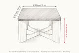 Calcata coffee table dimensions: 30 in wide, 30 in deep, 18 in high, 16.5 in under the top