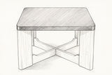 Pencil sketch of the Calcata coffee table, front view from a little above