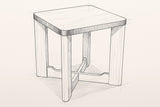 Pencil sketch of the Calcata side table, three-quarter view from above