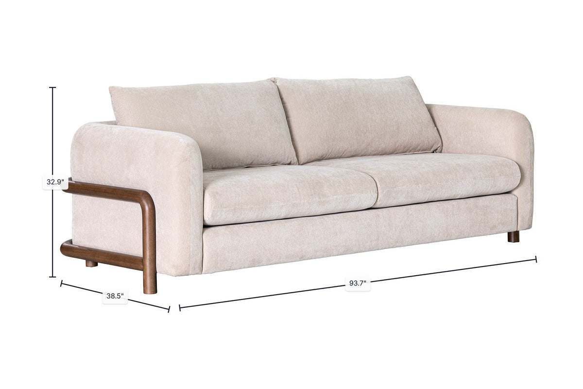 Calista fabric sofa dimensions: 93.7 in wide, 38.5 in deep, 32.9 in high