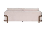 Calista fabric sofa in Sand, back view showing the rubberwood frame at both ends