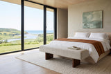 Caltagirone bench in Oatmeal Sand at the foot of a pale ash bed in a Mabou house on Cape Breton Island
