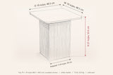 Camerota dimensions on a pencil sketch of the side table: 19 in wide, 19 in deep, 21 in high, pedestal 11.8 in