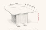 Campiglia dimensions on a pencil sketch of the coffee table: 31 in wide, 31 in deep, 18 in high, pedestal 15.9 in