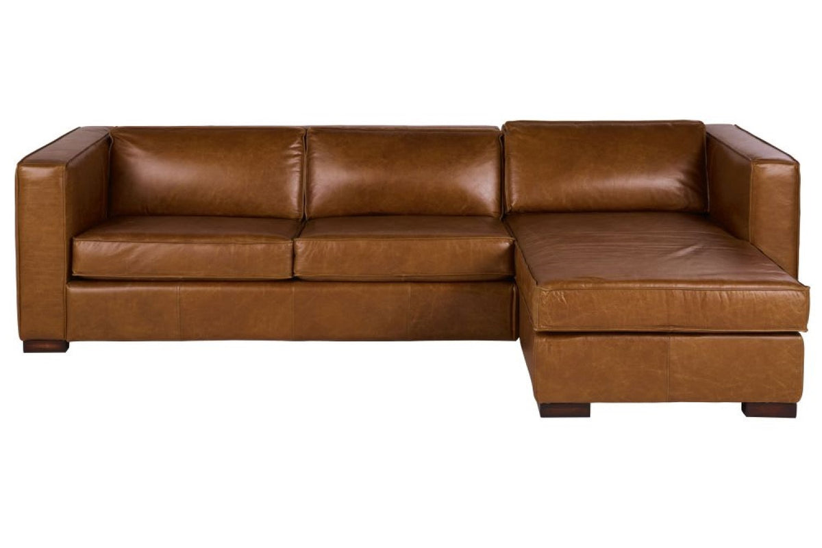 Valencia Tiziana Leather 3-Seater Queen Sofa-Bed with Chaise, Brown
